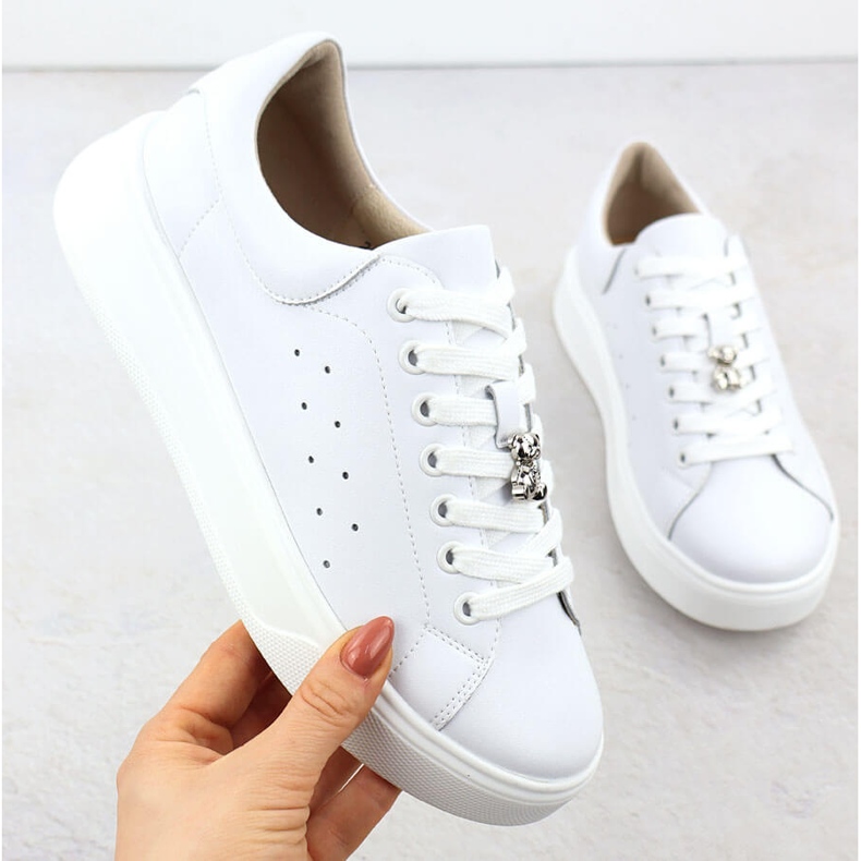 Cambell Frauen Lederschuhe mit Białe Camell SZ00635 Teddybär weiß 1