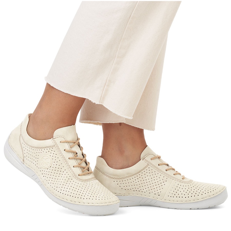 Damen Lederschuhe perforiert Beige Rieker 52546-60 2