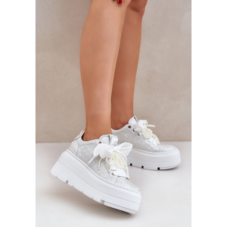 Leder -Turnschuhe auf der Chebello 4658 Silberplattform silber- 2