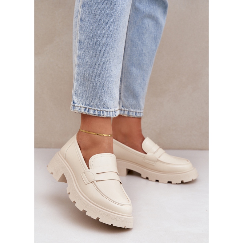 Damen-Mokassins aus Öko-Leder, Hellbeige 2