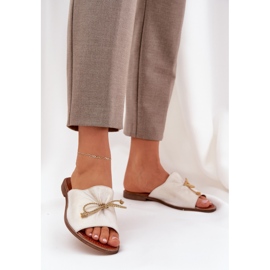 Leder flach elegante Flip Flops mit einem Bogen Lewski 3572 Zloty Wischt golden 2