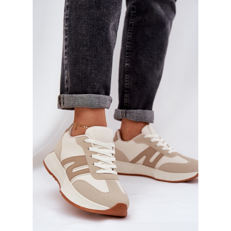 Damen-Sportschuhe auf der Plattform, Beige 2