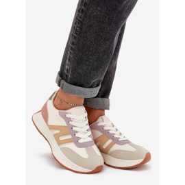 Frauensportschuhe auf mehrfarbiger Plattform beige 1