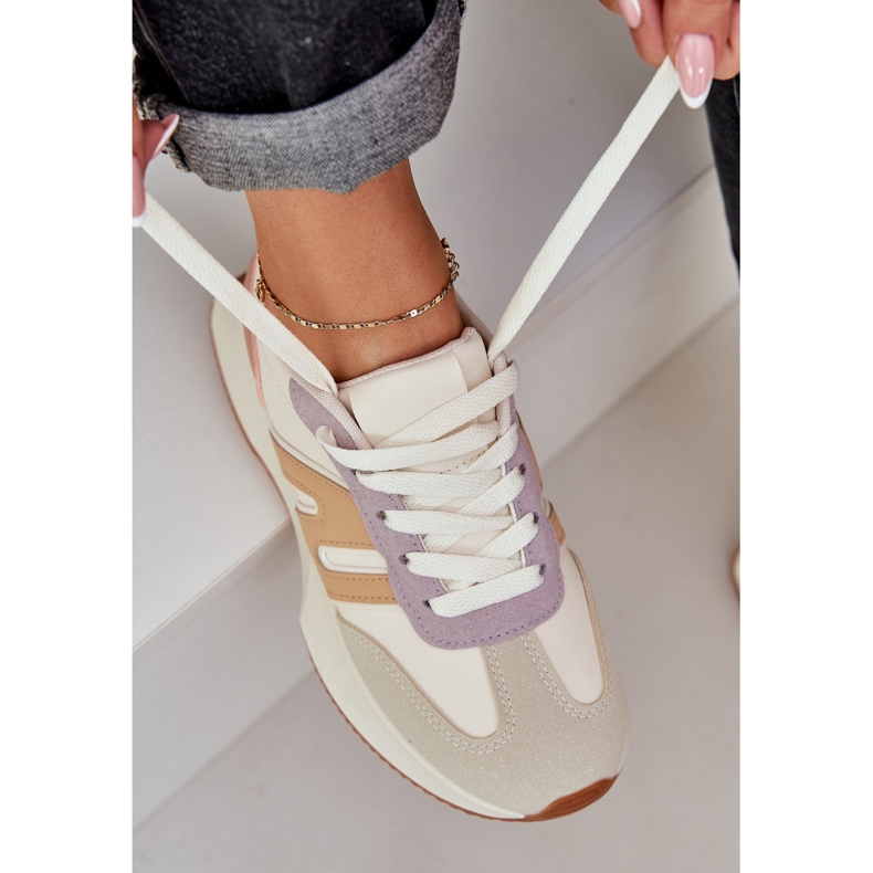 Frauensportschuhe auf mehrfarbiger Plattform beige 2