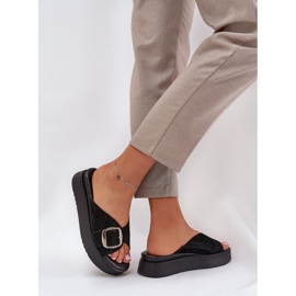 Women's Suede Flip Flops mit einer Schnalle auf der Zazoo 3019 -Plattform schwarz 6