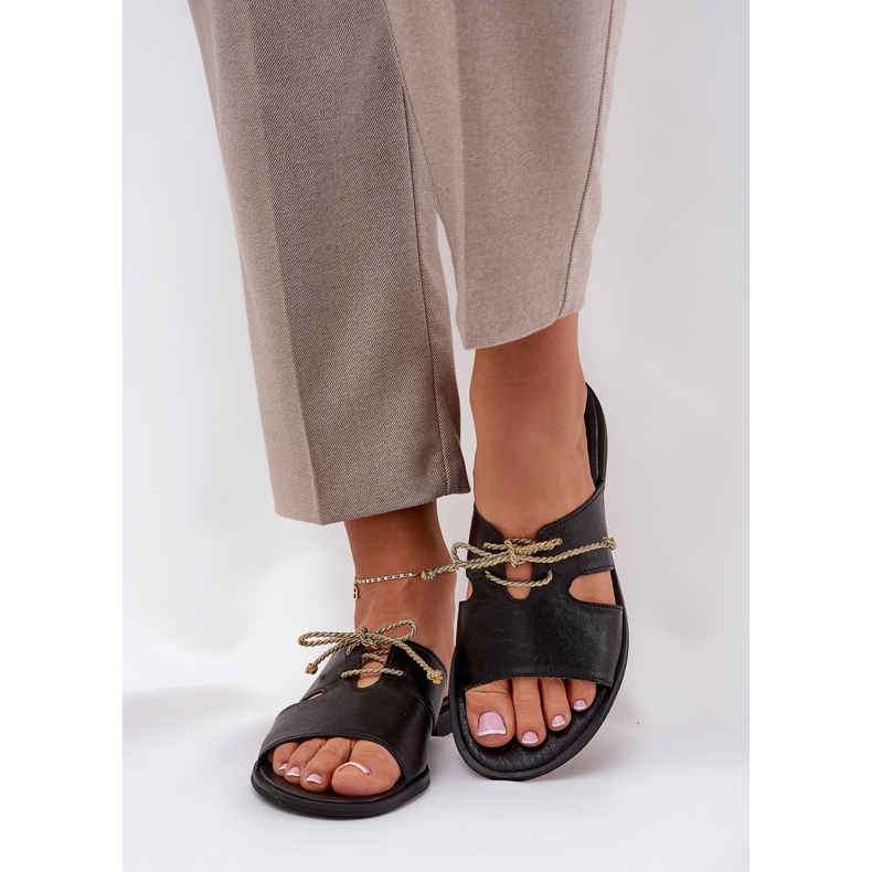 Frauen Leder Flip Flops Zazoo 3022 Schwarz 2