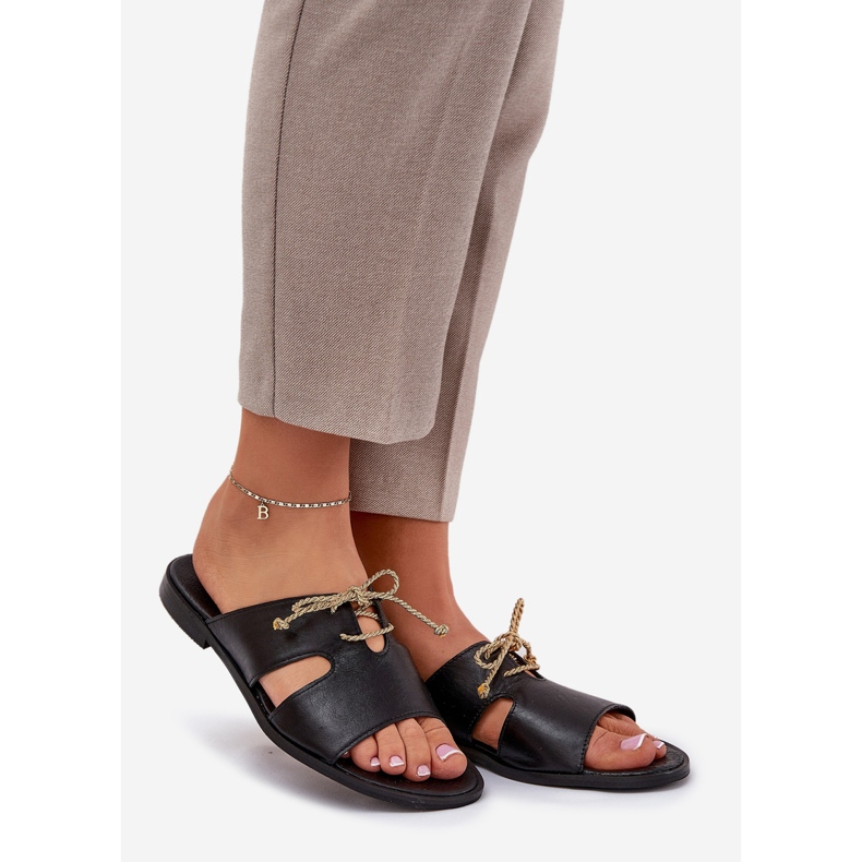 Frauen Leder Flip Flops Zazoo 3022 Schwarz 1