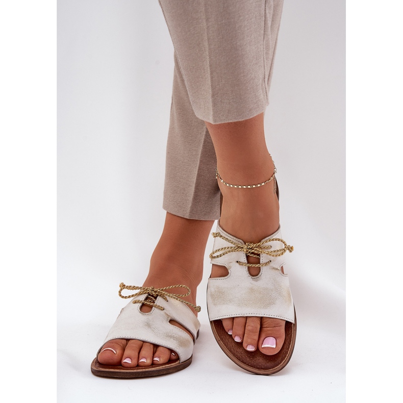 Frauen Lederflip Flops Zazoo 3022 Golden ausgelöscht 2