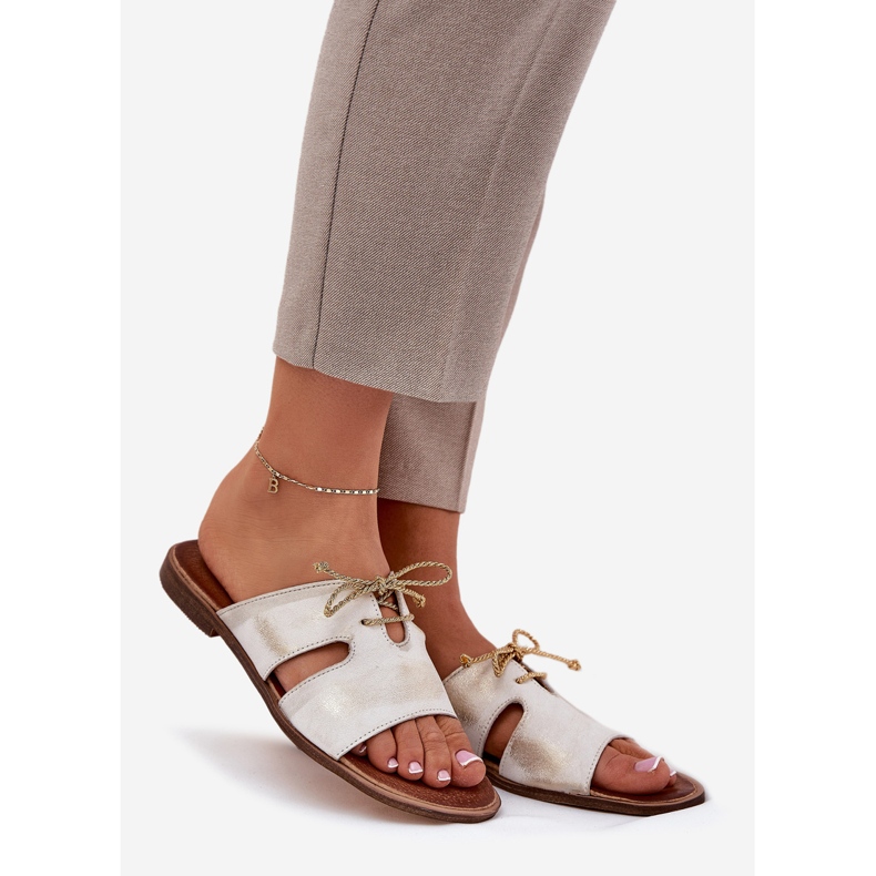 Frauen Lederflip Flops Zazoo 3022 Golden ausgelöscht 1