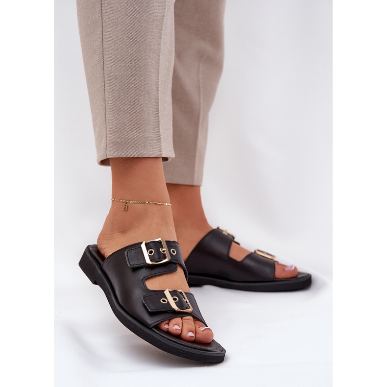 Leder Flat Flip Flops mit Zazoo 3020 Schwarzen Klemmen 2