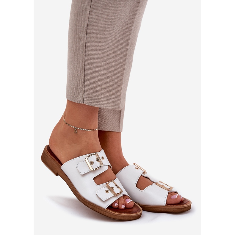 Leder Flat Flip Flops mit Zazoo 3020 weiße Schnallen 1