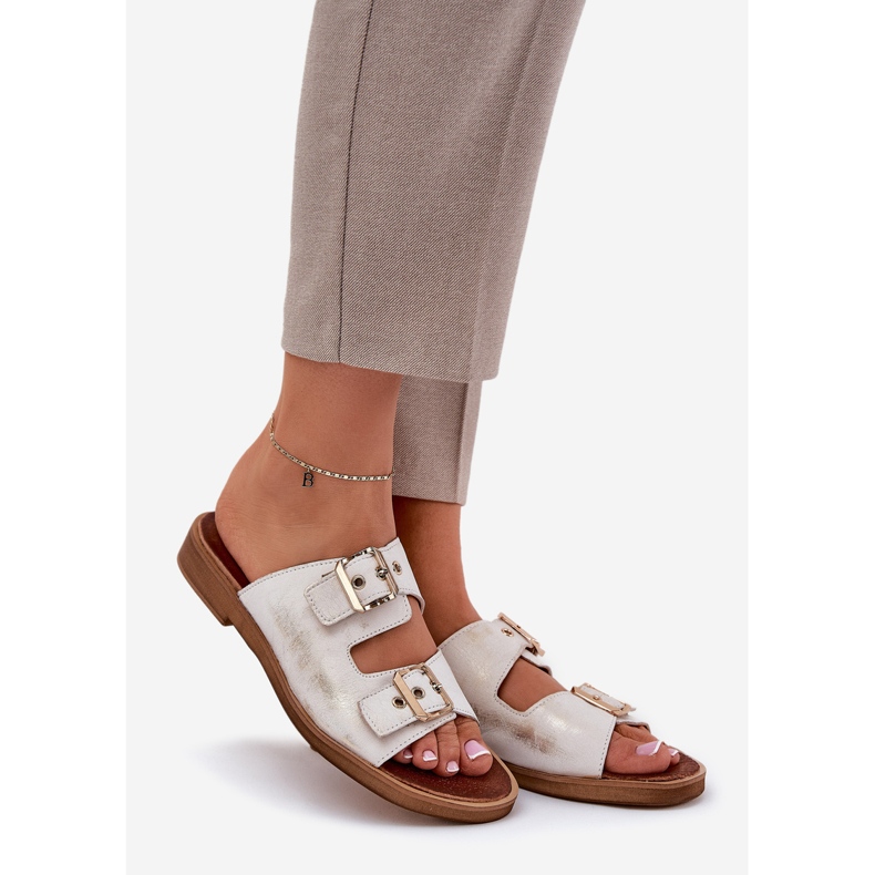 Leder Flat Flip Flops mit Zazoo 3020 Zloty Zloty Wischt golden 1