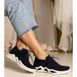 Dunkelblaue Frauen -Sneaker mit einem Sockenmaterial schwarz 2