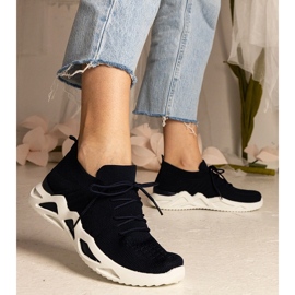Dunkelblaue Frauen -Sneaker mit einem Sockenmaterial schwarz 4
