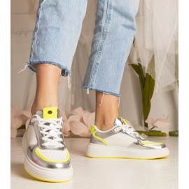 Silber Frauen -Sneaker mit einem Neonzubehör silber- 4