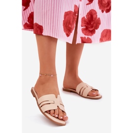 Flach -getötete Frauen -Flip -Flops mit Öko -Lederausschnitten beige 1