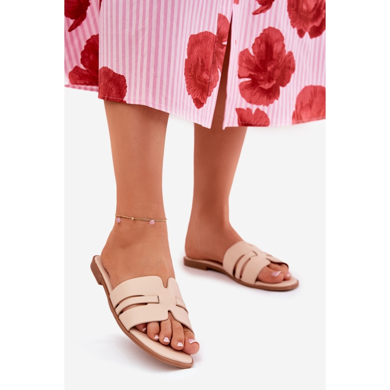 Flach -getötete Frauen -Flip -Flops mit Öko -Lederausschnitten beige 1