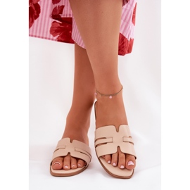Flach -getötete Frauen -Flip -Flops mit Öko -Lederausschnitten beige 2