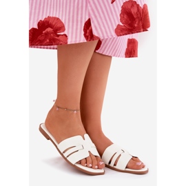 Flach -heftige Frauenflip -Flops mit Öko -Lederausschnitten weiß 1