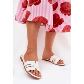 Flach -heftige Frauenflip -Flops mit Öko -Lederausschnitten weiß 2