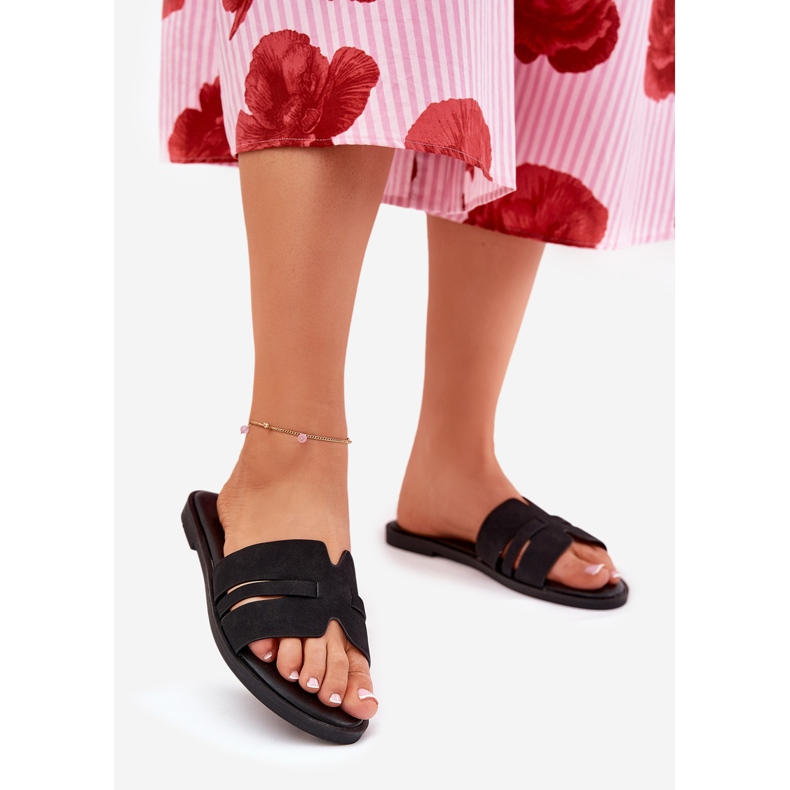 Flach -geköpfte Frauenflip -Flops mit Öko -Schnitten schwarze Wildlederausschnitte 1