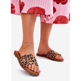 Flach -heftige Frauen -Flip -Flops mit braunen Leoparden -Leoparden 1