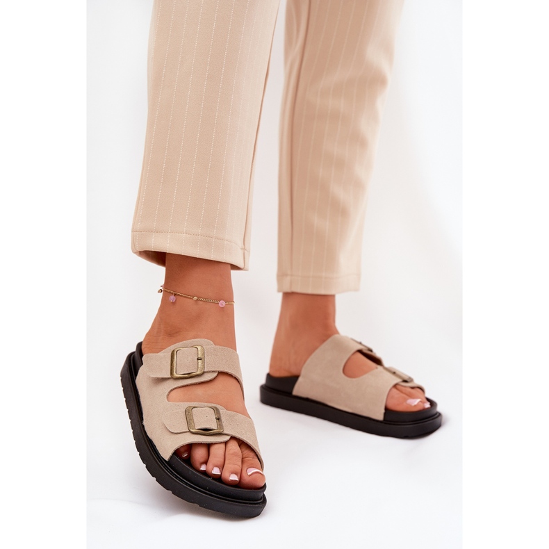 Damenflip flops auf der Plattform mit beige Schnallen 2