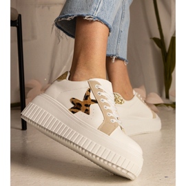 Weiß und beige Turnschuhe mit Glitzer und Stern dekoriert 3