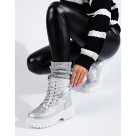 Silberne Damen-Schneestiefel mit Schnürung silber- 1