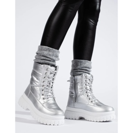 Silberne Damen-Schneestiefel mit Schnürung silber- 2
