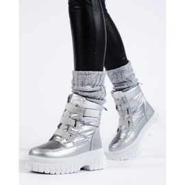 Damen-Schneestiefel mit silbernem Klettverschluss silber- 2
