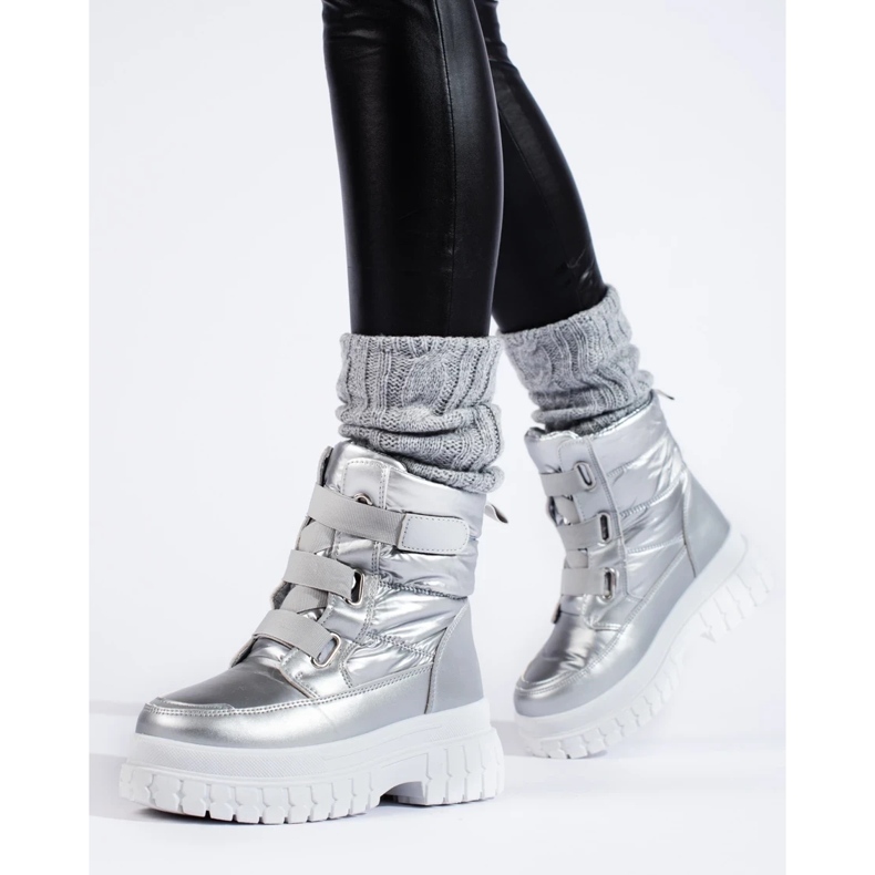 Damen-Schneestiefel mit silbernem Klettverschluss silber- 2