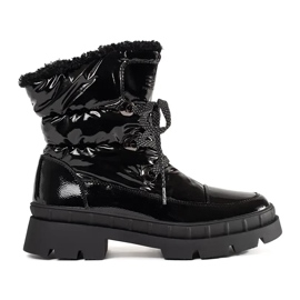 Schwarze Schneestiefel für Damen mit Fell 1