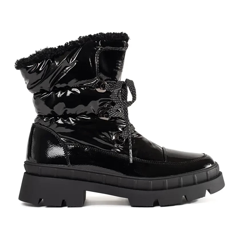 Schwarze Schneestiefel für Damen mit Fell 1