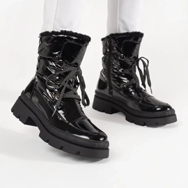 Schwarze Schneestiefel für Damen mit Fell 2