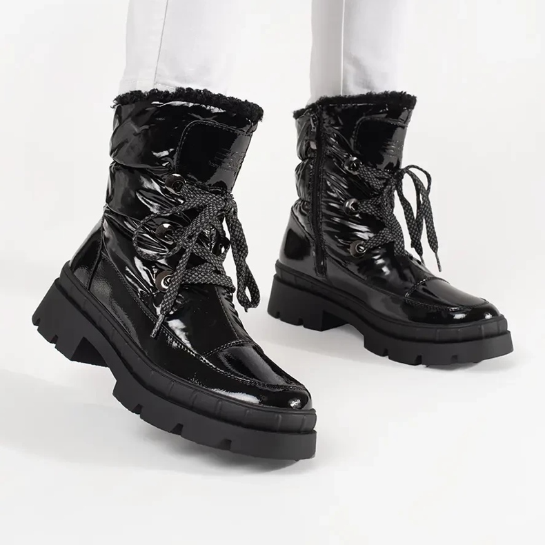 Schwarze Schneestiefel für Damen mit Fell 2