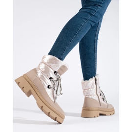 Beige Schneestiefel für Damen mit Fell 2
