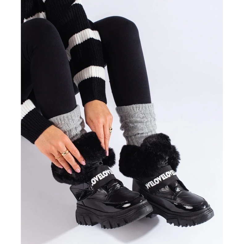 Damen-Schneestiefel mit Gummiband schwarz 2