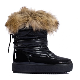 Schwarze Damen-Schneestiefel von Shelovet mit Fell 1