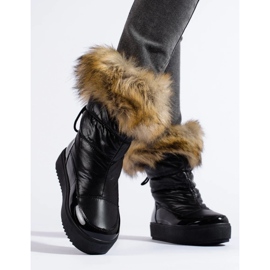Schwarze Damen-Schneestiefel von Shelovet mit Fell 2
