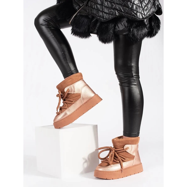 Braune Damen-Schneestiefel zum Schnüren mit dicker Sohle 2