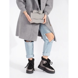 Schwarz-silberne Damen-Schneestiefel zum Schnüren mit dicker Sohle 1