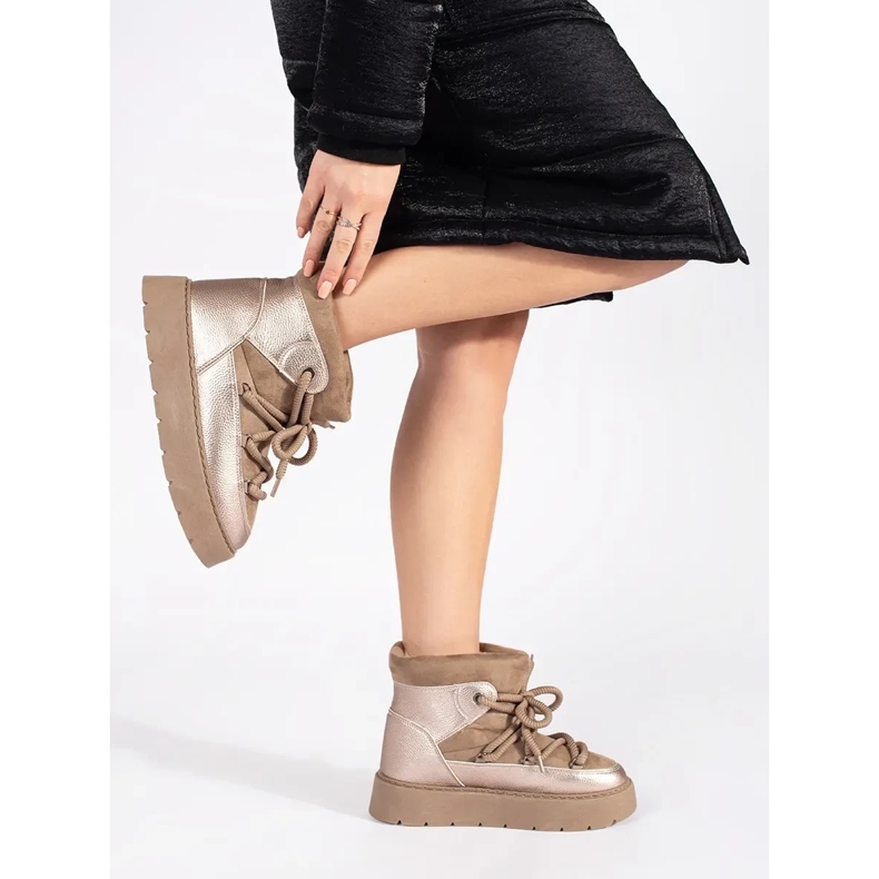 Beigefarbene Damen-Schneestiefel zum Schnüren mit dicker Sohle 1