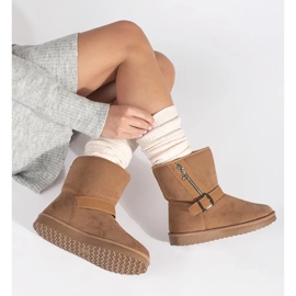 Beige Damen-Schneestiefel mit dekorativer Schnalle und Reißverschluss 2