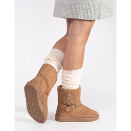 Beige Damen-Schneestiefel mit dekorativer Schnalle und Reißverschluss 1