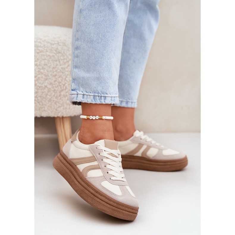 Frauen -Sneaker auf der Plattform dunkler Beige 2