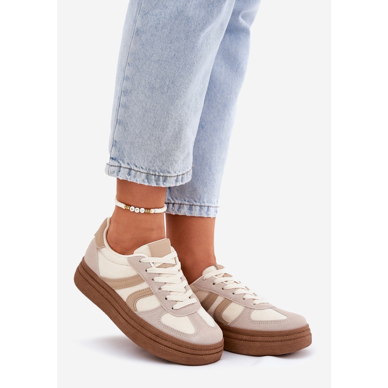 Frauen -Sneaker auf der Plattform dunkler Beige 1