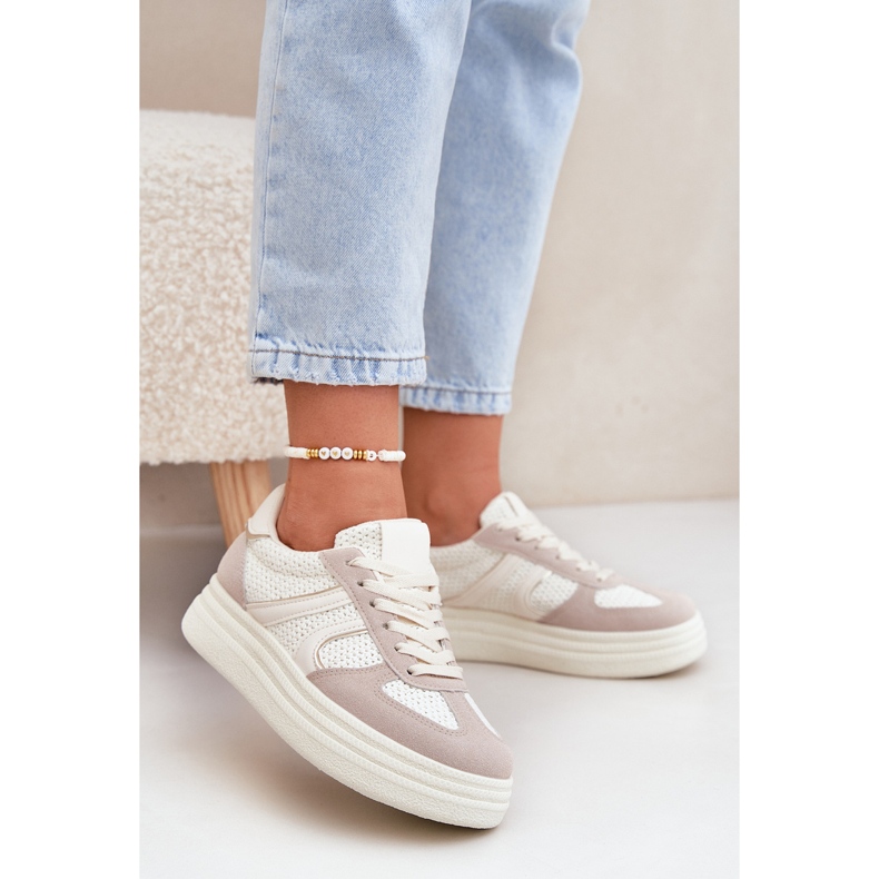 Damen-Plateau-Sneaker, Beige 2