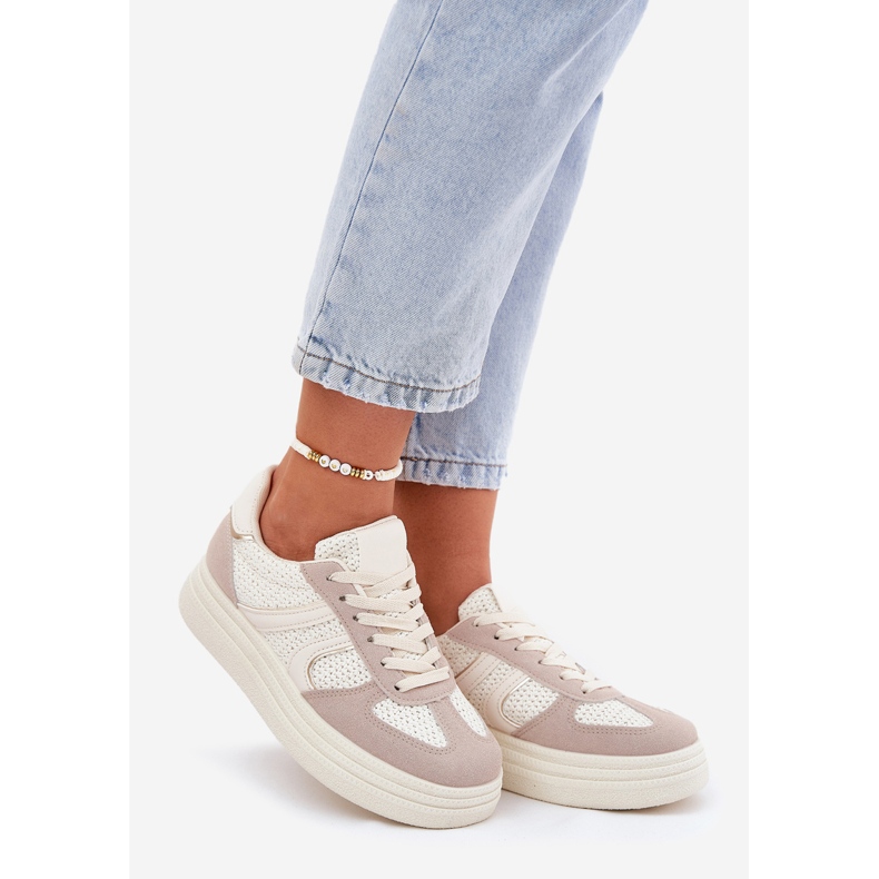Damen-Plateau-Sneaker, Beige 1