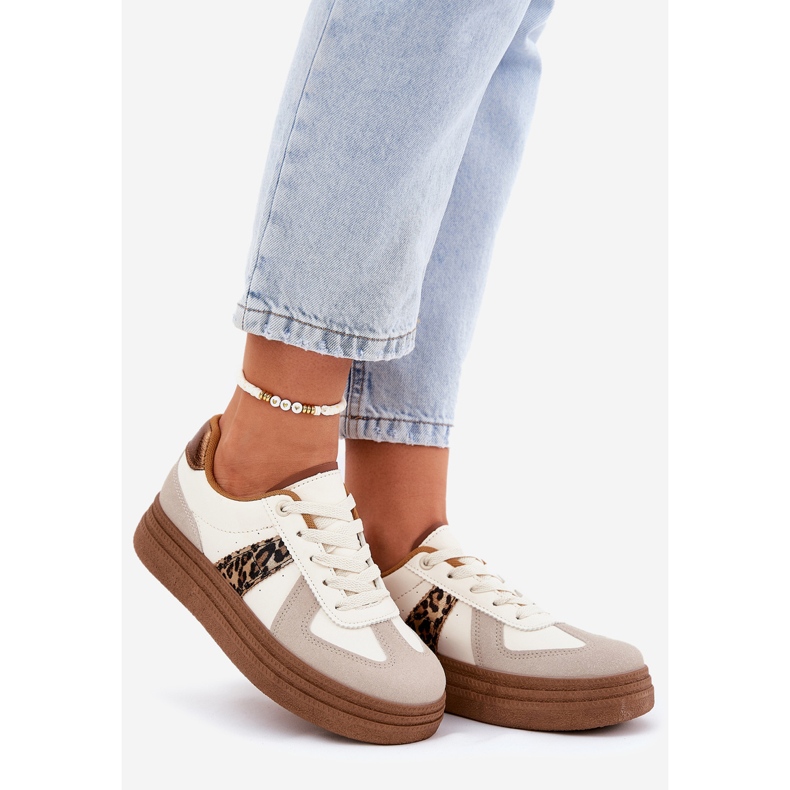 Frauen -Sneaker auf der Plattform Leopard Beige 1